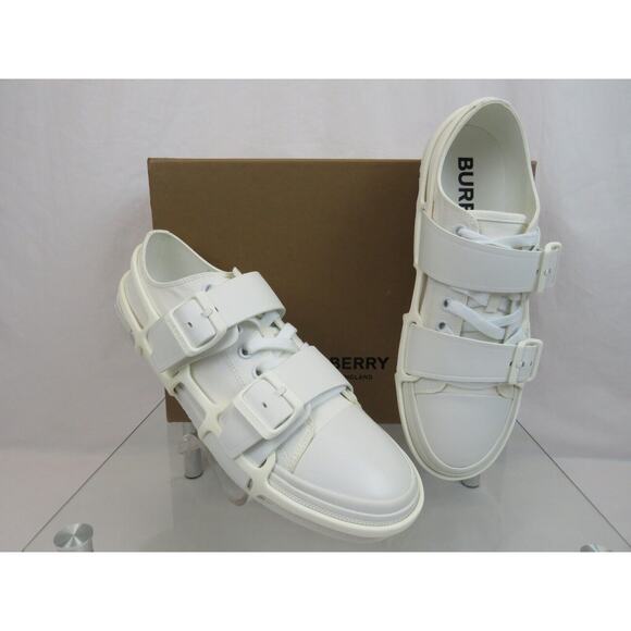 $790 BURBERRY LCS VERS WHITE CANVAS RUBBER STRAPS LOGO LOW TOP SNEAKERS 11 US 44 - Picture 3 of 14